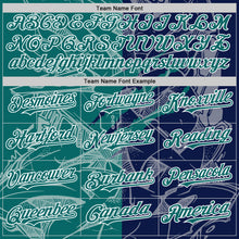 Загрузить изображение в средство просмотра галереи, Custom Graffiti Pattern Teal Navy-White Scratch Bomber Full-Snap Varsity Letterman Hoodie Jacket