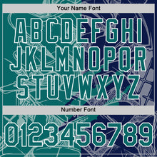 Загрузить изображение в средство просмотра галереи, Custom Graffiti Pattern Teal Navy-White Scratch Bomber Full-Snap Varsity Letterman Hoodie Jacket