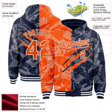 Загрузить изображение в средство просмотра галереи, Custom Graffiti Pattern Orange Navy-White Scratch Bomber Full-Snap Varsity Letterman Hoodie Jacket