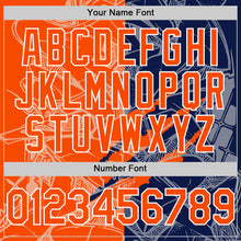 Загрузить изображение в средство просмотра галереи, Custom Graffiti Pattern Orange Navy-White Scratch Bomber Full-Snap Varsity Letterman Hoodie Jacket