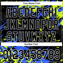 Charger l'image dans la galerie, Custom Black Neon Green Royal-White Splash 3D Pattern Design Bomber Full-Snap Varsity Letterman Hoodie Jacket