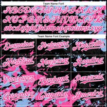 Load image into Gallery viewer, Custom Black Pink Light Blue-White Splash 3D Pattern Design Bomber Full-Snap Varsity Letterman Hoodie Jacket