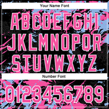 Load image into Gallery viewer, Custom Black Pink Light Blue-White Splash 3D Pattern Design Bomber Full-Snap Varsity Letterman Hoodie Jacket