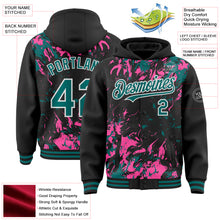 Load image into Gallery viewer, Custom Black Teal Pink-White Splash 3D Pattern Design Bomber Full-Snap Varsity Letterman Hoodie Jacket