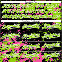 Laden Sie das Bild in den Galerie-Viewer, Custom Black Neon Green Pink-White Splash 3D Pattern Design Bomber Full-Snap Varsity Letterman Hoodie Jacket