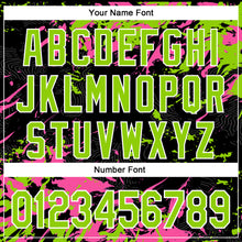 Laden Sie das Bild in den Galerie-Viewer, Custom Black Neon Green Pink-White Splash 3D Pattern Design Bomber Full-Snap Varsity Letterman Hoodie Jacket