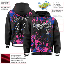 Загрузить изображение в средство просмотра галереи, Custom Black Thunder Blue Pink-White Splash 3D Pattern Design Bomber Full-Snap Varsity Letterman Hoodie Jacket