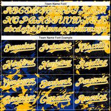 Load image into Gallery viewer, Custom Black Gold Royal-White Splash 3D Pattern Design Bomber Full-Snap Varsity Letterman Hoodie Jacket