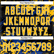 Load image into Gallery viewer, Custom Black Gold Royal-White Splash 3D Pattern Design Bomber Full-Snap Varsity Letterman Hoodie Jacket