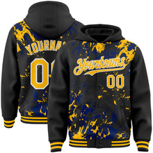 Load image into Gallery viewer, Custom Black Gold Royal-White Splash 3D Pattern Design Bomber Full-Snap Varsity Letterman Hoodie Jacket