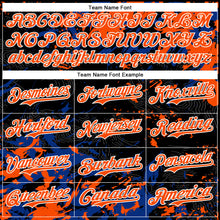 Load image into Gallery viewer, Custom Black Orange Royal-White Splash 3D Pattern Design Bomber Full-Snap Varsity Letterman Hoodie Jacket