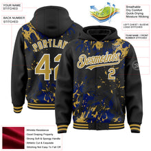 Load image into Gallery viewer, Custom Black Old Gold Royal-White Splash 3D Pattern Design Bomber Full-Snap Varsity Letterman Hoodie Jacket