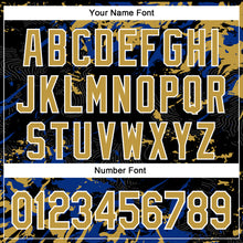 Load image into Gallery viewer, Custom Black Old Gold Royal-White Splash 3D Pattern Design Bomber Full-Snap Varsity Letterman Hoodie Jacket