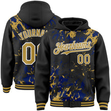 Load image into Gallery viewer, Custom Black Old Gold Royal-White Splash 3D Pattern Design Bomber Full-Snap Varsity Letterman Hoodie Jacket