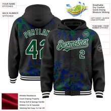 Load image into Gallery viewer, Custom Black Kelly Green Royal-White Splash 3D Pattern Design Bomber Full-Snap Varsity Letterman Hoodie Jacket