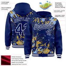 Charger l'image dans la galerie, Custom Royal Light Blue Old Gold-White Splash 3D Pattern Design Bomber Full-Snap Varsity Letterman Hoodie Jacket