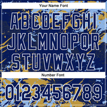 Charger l'image dans la galerie, Custom Royal Light Blue Old Gold-White Splash 3D Pattern Design Bomber Full-Snap Varsity Letterman Hoodie Jacket