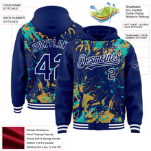 Load image into Gallery viewer, Custom Royal Aqua Old Gold-White Splash 3D Pattern Design Bomber Full-Snap Varsity Letterman Hoodie Jacket