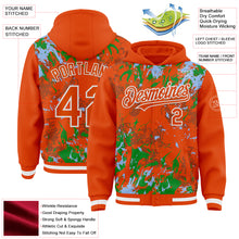 Charger l'image dans la galerie, Custom Orange Light Blue Grass Green-White Splash 3D Pattern Design Bomber Full-Snap Varsity Letterman Hoodie Jacket