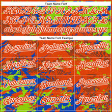 Load image into Gallery viewer, Custom Orange Neon Green Thunder Blue-White Splash 3D Pattern Design Bomber Full-Snap Varsity Letterman Hoodie Jacket