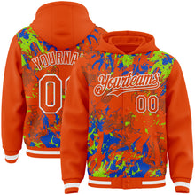 Load image into Gallery viewer, Custom Orange Neon Green Thunder Blue-White Splash 3D Pattern Design Bomber Full-Snap Varsity Letterman Hoodie Jacket