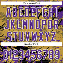 Charger l'image dans la galerie, Custom Old Gold Purple Black-White Splash 3D Pattern Design Bomber Full-Snap Varsity Letterman Hoodie Jacket