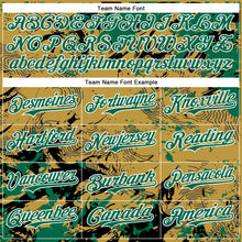 Charger l'image dans la galerie, Custom Old Gold Kelly Green Black-White Splash 3D Pattern Design Bomber Full-Snap Varsity Letterman Hoodie Jacket