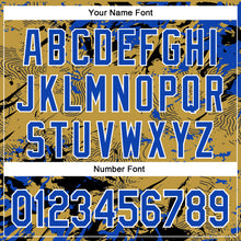 Charger l'image dans la galerie, Custom Old Gold Thunder Blue Black-White Splash 3D Pattern Design Bomber Full-Snap Varsity Letterman Hoodie Jacket