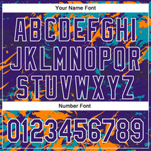 Load image into Gallery viewer, Custom Purple Teal Bay Orange-White Splash 3D Pattern Design Bomber Full-Snap Varsity Letterman Hoodie Jacket