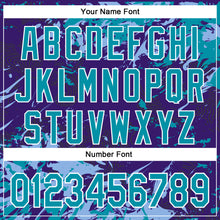 Загрузить изображение в средство просмотра галереи, Custom Purple Teal Light Blue-White Splash 3D Pattern Design Bomber Full-Snap Varsity Letterman Hoodie Jacket