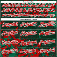 Laden Sie das Bild in den Galerie-Viewer, Custom Green Red Kelly Green-White Splash 3D Pattern Design Bomber Full-Snap Varsity Letterman Hoodie Jacket