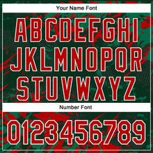 Laden Sie das Bild in den Galerie-Viewer, Custom Green Red Kelly Green-White Splash 3D Pattern Design Bomber Full-Snap Varsity Letterman Hoodie Jacket