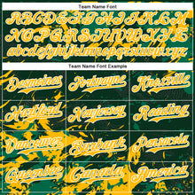 Laden Sie das Bild in den Galerie-Viewer, Custom Green Gold Kelly Green-White Splash 3D Pattern Design Bomber Full-Snap Varsity Letterman Hoodie Jacket