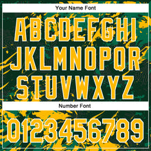 Laden Sie das Bild in den Galerie-Viewer, Custom Green Gold Kelly Green-White Splash 3D Pattern Design Bomber Full-Snap Varsity Letterman Hoodie Jacket