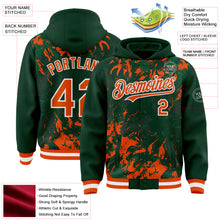 Laden Sie das Bild in den Galerie-Viewer, Custom Green Orange Kelly Green-White Splash 3D Pattern Design Bomber Full-Snap Varsity Letterman Hoodie Jacket