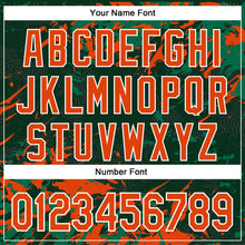 Laden Sie das Bild in den Galerie-Viewer, Custom Green Orange Kelly Green-White Splash 3D Pattern Design Bomber Full-Snap Varsity Letterman Hoodie Jacket