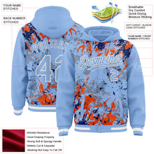 Charger l'image dans la galerie, Custom Light Blue Royal Orange-White Splash 3D Pattern Design Bomber Full-Snap Varsity Letterman Hoodie Jacket