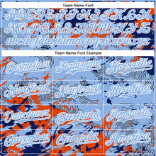 Charger l'image dans la galerie, Custom Light Blue Royal Orange-White Splash 3D Pattern Design Bomber Full-Snap Varsity Letterman Hoodie Jacket