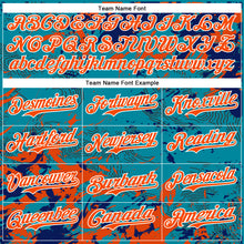 Load image into Gallery viewer, Custom Teal Orange Royal-White Splash 3D Pattern Design Bomber Full-Snap Varsity Letterman Hoodie Jacket