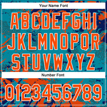 Load image into Gallery viewer, Custom Teal Orange Royal-White Splash 3D Pattern Design Bomber Full-Snap Varsity Letterman Hoodie Jacket