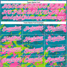 Laden Sie das Bild in den Galerie-Viewer, Custom Teal Pink Neon Green-White Splash 3D Pattern Design Bomber Full-Snap Varsity Letterman Hoodie Jacket