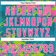 Laden Sie das Bild in den Galerie-Viewer, Custom Teal Pink Neon Green-White Splash 3D Pattern Design Bomber Full-Snap Varsity Letterman Hoodie Jacket