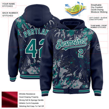 Load image into Gallery viewer, Custom Navy Teal Gray-White Splash 3D Pattern Design Bomber Full-Snap Varsity Letterman Hoodie Jacket