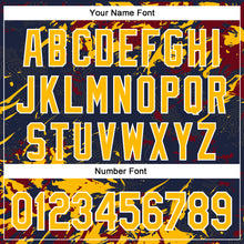 Load image into Gallery viewer, Custom Navy Gold Crimson-White Splash 3D Pattern Design Bomber Full-Snap Varsity Letterman Hoodie Jacket