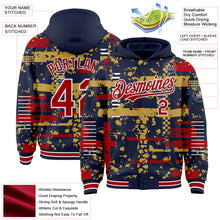 Load image into Gallery viewer, Custom Navy Red Old Gold-White Abstract Fragment Shape 3D Pattern Design Bomber Full-Snap Varsity Letterman Hoodie Jacket