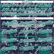 Load image into Gallery viewer, Custom Navy Teal Gray-White Abstract Fragment Shape 3D Pattern Design Bomber Full-Snap Varsity Letterman Hoodie Jacket