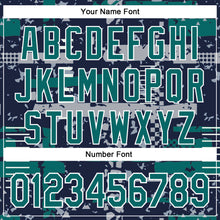 Load image into Gallery viewer, Custom Navy Teal Gray-White Abstract Fragment Shape 3D Pattern Design Bomber Full-Snap Varsity Letterman Hoodie Jacket