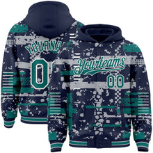 Load image into Gallery viewer, Custom Navy Teal Gray-White Abstract Fragment Shape 3D Pattern Design Bomber Full-Snap Varsity Letterman Hoodie Jacket