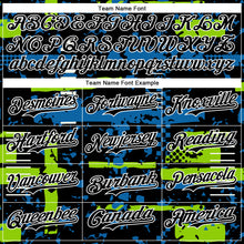 Charger l'image dans la galerie, Custom Black Neon Green Blue-White Abstract Fragment Shape 3D Pattern Design Bomber Full-Snap Varsity Letterman Hoodie Jacket