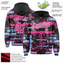 Laden Sie das Bild in den Galerie-Viewer, Custom Black Pink Light Blue-White Abstract Fragment Shape 3D Pattern Design Bomber Full-Snap Varsity Letterman Hoodie Jacket